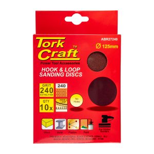 SANDING DISC 125MM NO HOLE 240 GRIT 10/PACK HOOK AND LOOP
