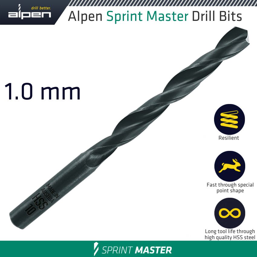 HSS SPRINT MASTER 1MM X1 61501 SLEEVED DIN338 ALPEN DRILL BIT