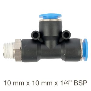 PU HOSE FITTING TEE 10MM X 10MM X 1/4'M