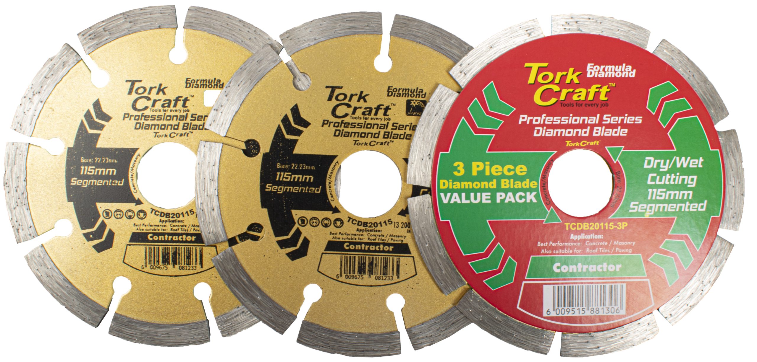 DIAMOND BLADE SEGMENTED 115MM PROFESSIONAL BULK 3 PACK SHRINK