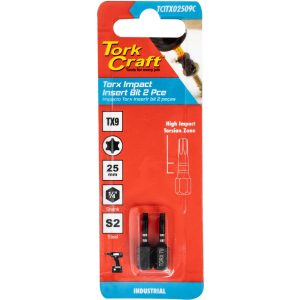 TORX TX 9 IMPACT INSERT BIT 25MM 2PC CARDED